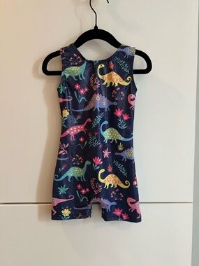Girls Navy Dinosaur Print Gymnastics Romper Leotard - Size 90/2T